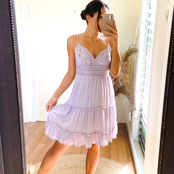 SOLD Daisy Shoppe San Clemente Lilac Lace Tie-Back Ruffle Dress size med Large - Picture 5 of 15